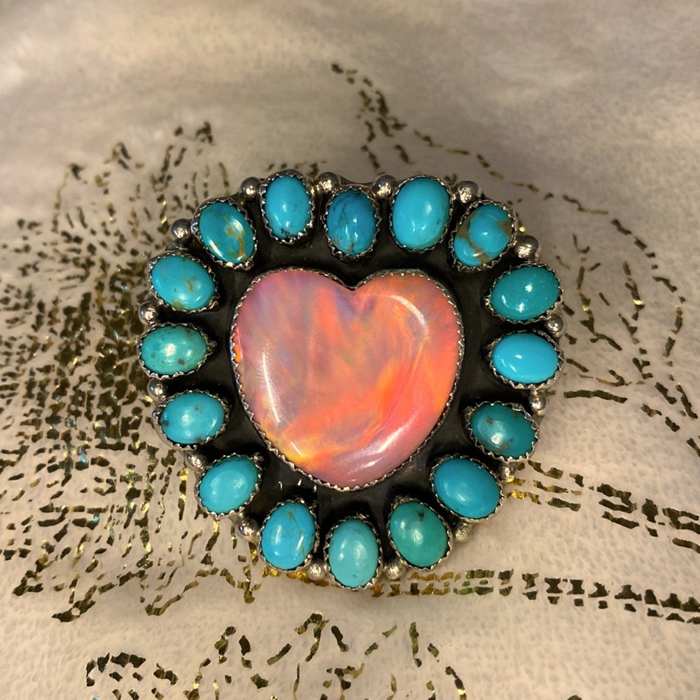 M&S opal and turquoise heart ring